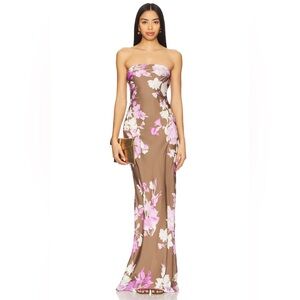 Rococo Sand Strapless Dress - Pink and Brown Floral Sz Xs